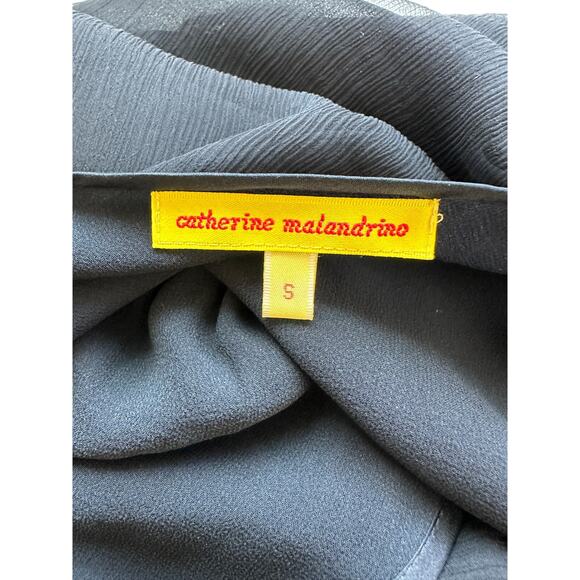 Catherine Malandrino Black Deep-V Gauze Satin Velvet Ruched 3/4 Sleeve Blouse S - Picture 8 of 12